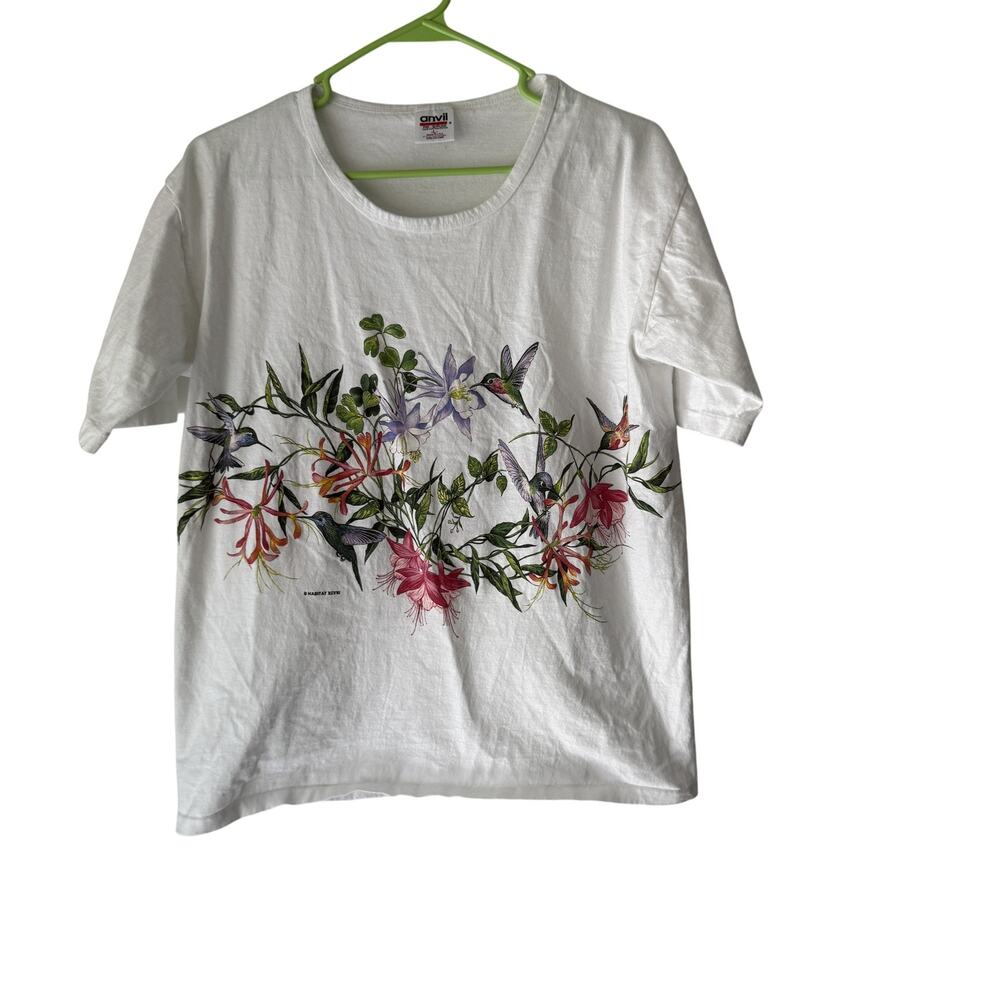 Vintage Habitat Shirt Womens Large‎ Hummingbird Floral Graphic Nature 90s USA